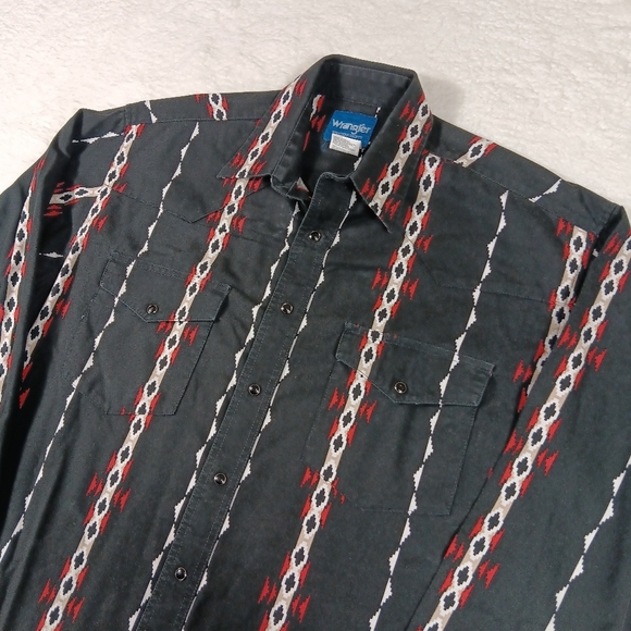 Wrangler Other - Vintage Wrangler Shirt Mens Large Tall Black Pearl Snap Brushpopper Aztec West